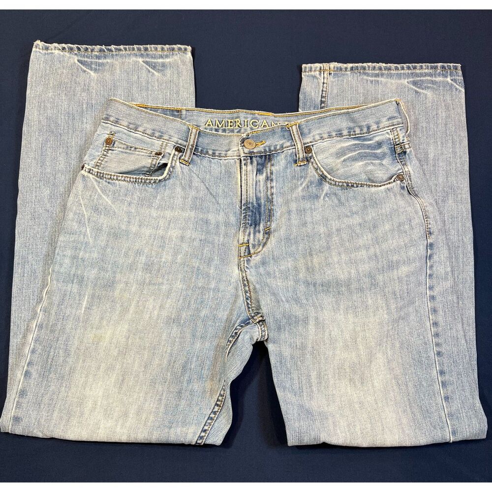 American Eagle Men’s 36x34 Light Wash Straight Leg Jeans Faded Y2K Denim